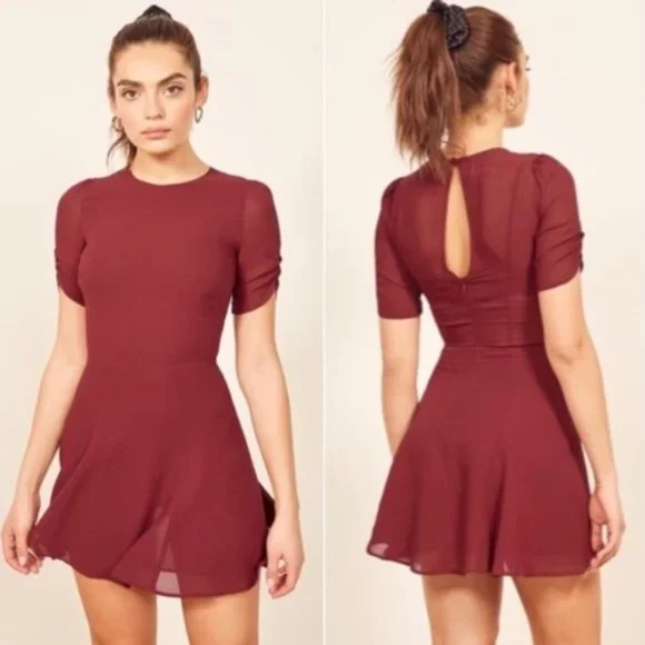 Reformation Gracie Ruched Sleeve Mini Dress - Picture 1 of 6
